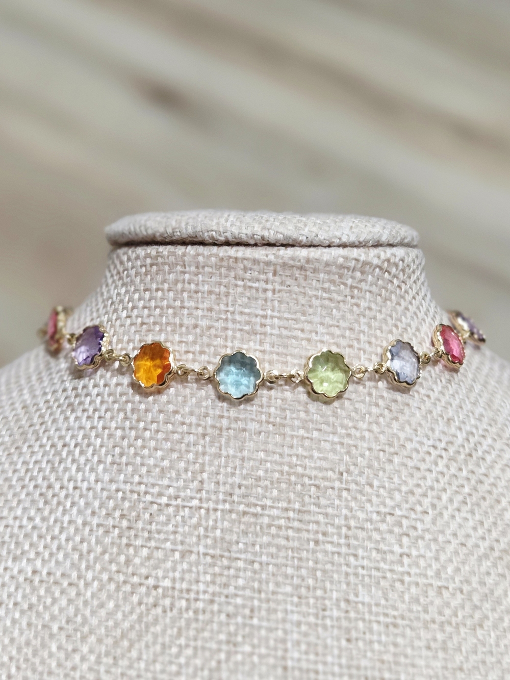 Multicolor Gemstone Anklet Necklace - Gold